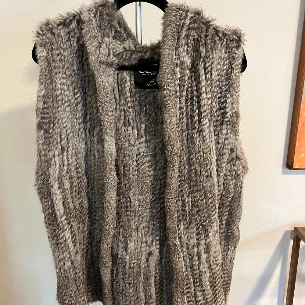 525 America Luxe Rabbit Fur Vest with Hood